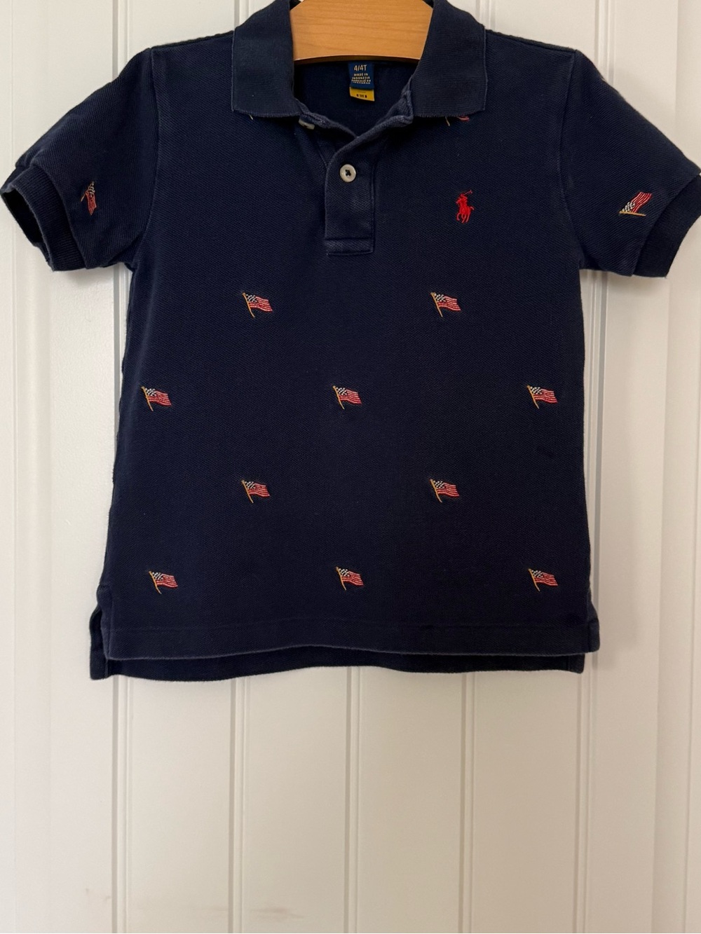 Polo Ralph Lauren Boys Navy All-Over Flag Polo Shirt - Size 4/4T